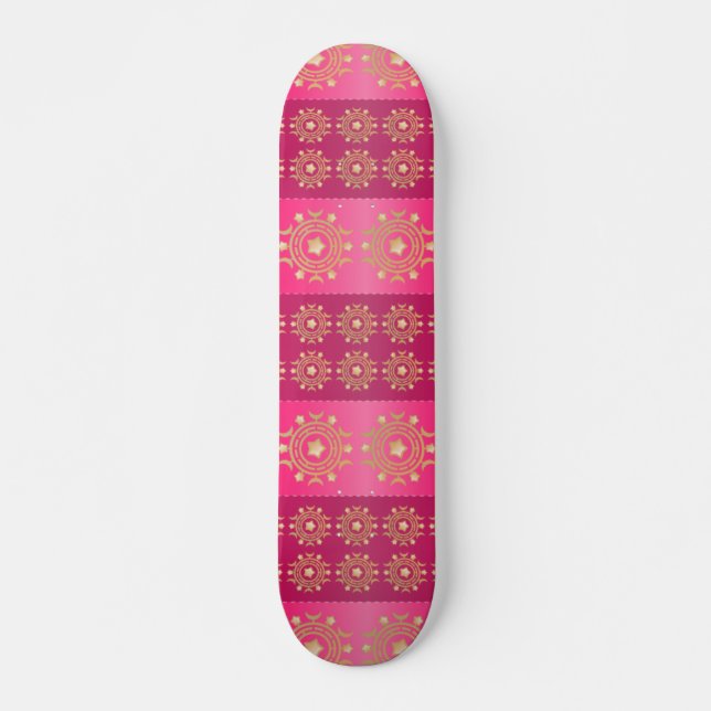 Fuchsia Oriental Mandala Pattern Skateboard (Front)