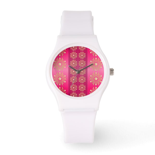 Fuchsia Oriental Mandala Pattern Watch (Front)