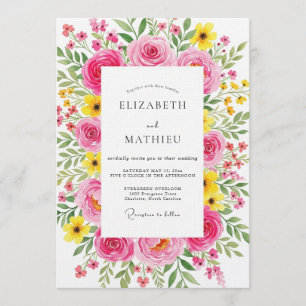 Fuchsia Painterly Flora Wedding Invitation
