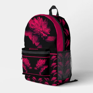 Fuchsia Peony Flower Floral Art Personalised Printed Backpack