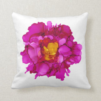 Fuchsia peony hand painted--white/fuchsia cushion