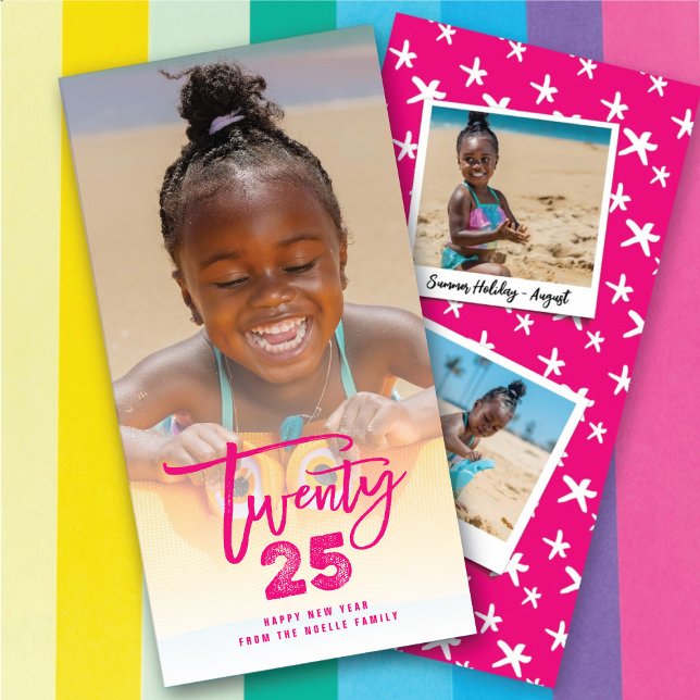 Fuchsia Pink 2025 Brushed Mix Typography New Year Holiday Card (Fuchsia Pink 2025 Brushed Mix Typography New Year Holiday Card @ fat_fa_tin)