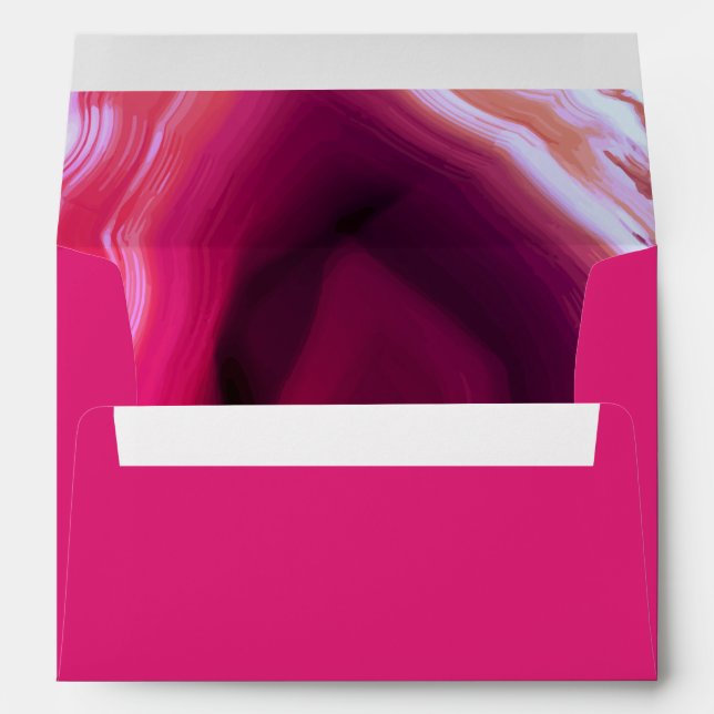 Fuchsia pink agate slice modern wedding monogram envelope (Back (Bottom))