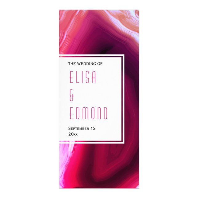 Fuchsia pink agate slice modern wedding program rack card (Front)
