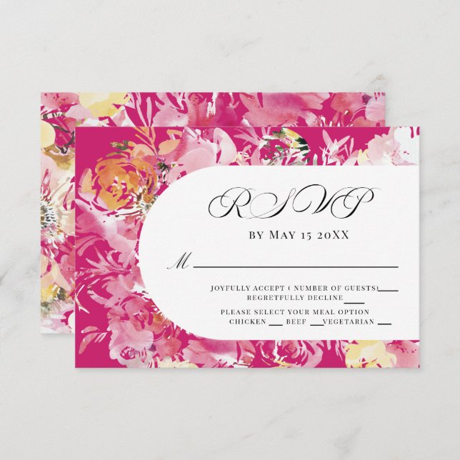 Fuchsia Pink and Blush Watercolor Flower Arch RSVP (Front/Back)