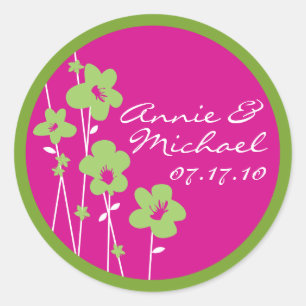 Fuchsia Pink and Lime Green Anemone Flower Wedding Classic Round Sticker