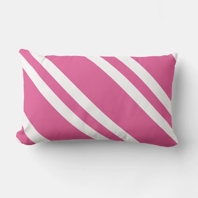 Fuchsia Pink and White Striped Diagonal Pattern Lumbar Cushion (Front)