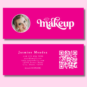 Fuchsia Pink Beauty Professional MUA Photo Qr Mini Business Card