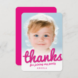 Fuchsia Pink Big Sketch Thanks Kid Birthday Photo  Thank You Card
