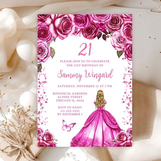Fuchsia Pink Blonde Hair Princess Birthday Party Invitation (Creator Uploaded)