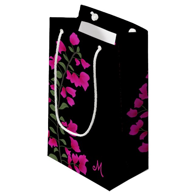 Fuchsia Pink Bougainvillea Monogram Gift Bag (Front Angled)