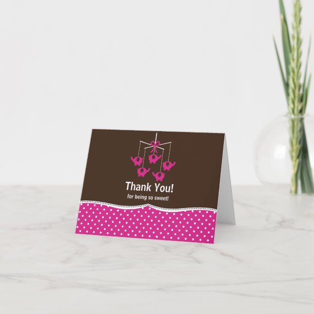 Fuchsia Pink & Brown Mobile Thank You Note Card (Front)