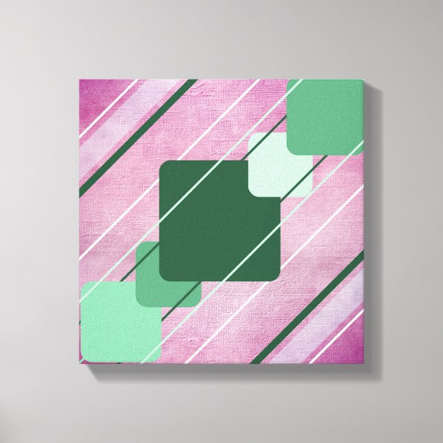 Fuchsia Pink Canvas Green Geometric Wrapped Canvas (Front)