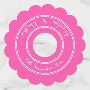 Fuchsia Pink Elegant White Script Names Scalloped Wine Glass Tag