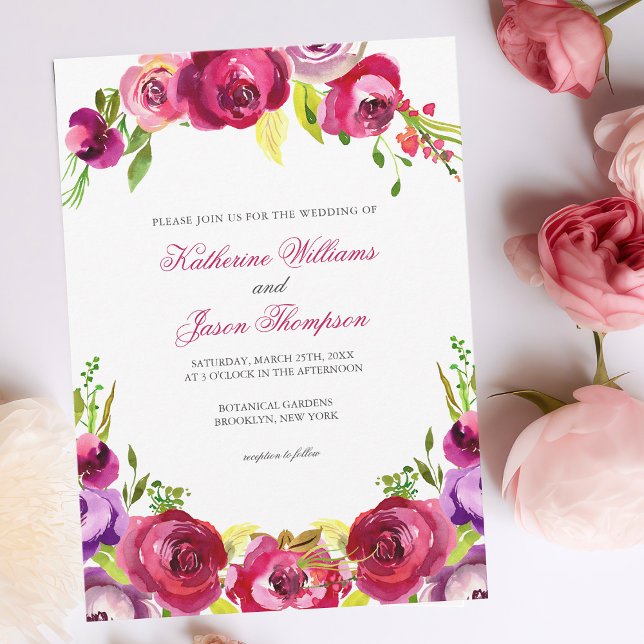 Fuchsia Pink Floral Chic Spring Garden Wedding Invitation (Creator Uploaded)