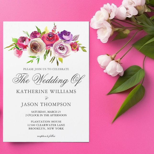 Fuchsia Pink Floral Elegant Spring Garden Wedding Magnetic Invitation (Creator Uploaded)