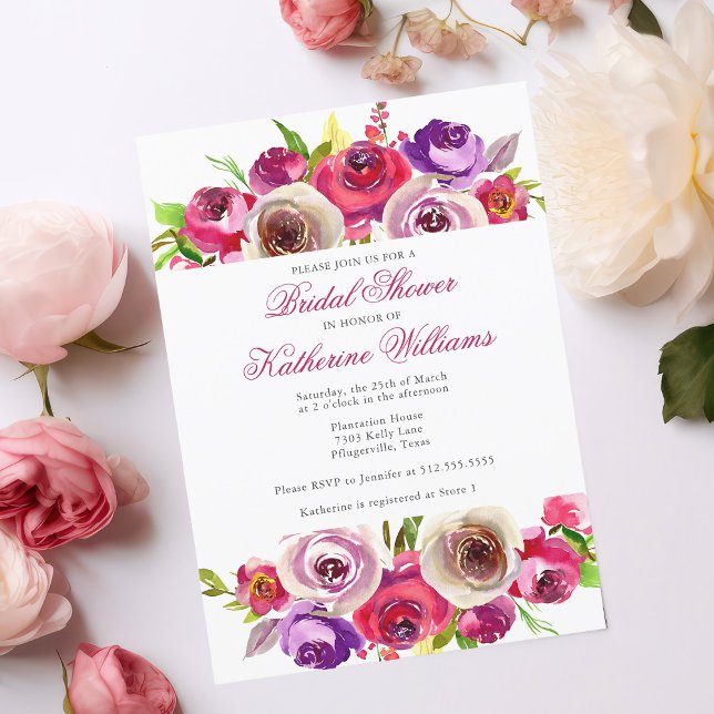 Fuchsia Pink Floral Garden Afternoon Bridal Shower Invitation (Creator Uploaded)
