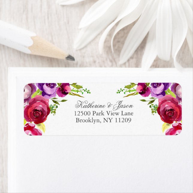 Fuchsia Pink Floral Garden Wedding Return Address (Insitu)