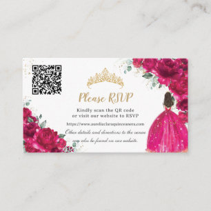 Fuchsia Pink Floral Gold Quinceañera QR Code Enclosure Card