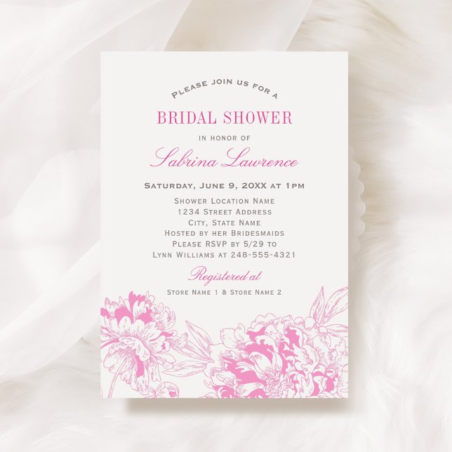 Fuchsia Pink Floral Peony Wedding Bridal Shower Invitation (Creator Uploaded)