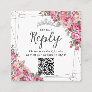 Fuchsia Pink Floral Quinceanera Sweet 16 RSVP QR Enclosure Card