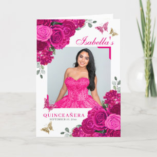 Fuchsia Pink Floral Quinceanera Tiara Butterflies Programme