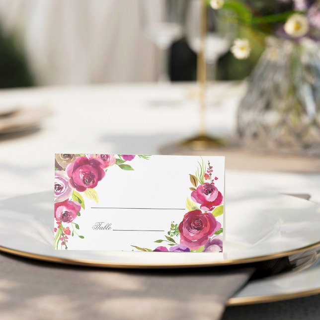 Fuchsia Pink Floral Romantic Garden Wedding Table Place Card (Creator Uploaded)
