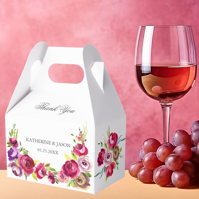 Fuchsia Pink Floral Romantic Rose Garden Wedding Favour Box (Creator Uploaded)