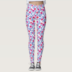 Fuchsia Pink Flowers Watercolor Floral Stylish Leggings