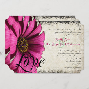 Fuchsia Pink Gerber Daisy Wedding Invitation