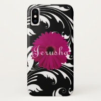 Fuchsia Pink Gerbera Daisy Black/White Swirl Girly