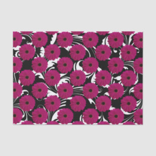 Fuchsia Pink Gerbera Daisy Black/White Swirl Girly Tissue Paper