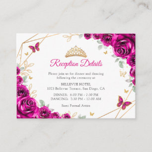 Fuchsia Pink Gold Floral Quinceanera  Details Enclosure Card