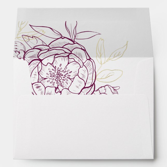 Fuchsia Pink & Gold Peony Wedding Invitation Envelope (Back (Bottom))