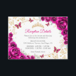 Fuchsia Pink Gold Quinceanera Reception Details Enclosure Card<br><div class="desc">Fuchsia pink gold Quinceanera reception details enclosure cards. Features,  script font,  gold butterflies,  watercolor roses and tiara. Perfect for an elegant princess style glam celebration. Personalize with your own details.</div>