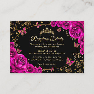 Fuchsia Pink Gold Quinceanera Reception Details Enclosure Card
