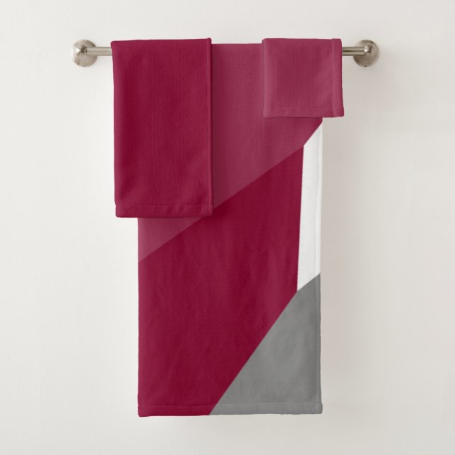 Fuchsia Pink Grey and White Bath Towel Set (Insitu)