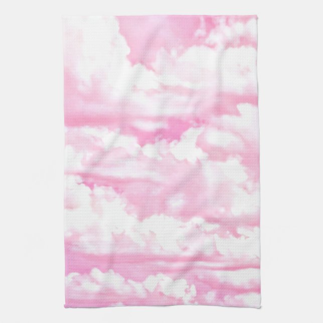 Fuchsia Pink Happy Clouds Decor Tea Towel (Vertical)