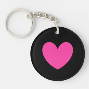 Fuchsia pink heart on black key ring
