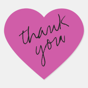 Fuchsia Pink Heart Thank You Sticker
