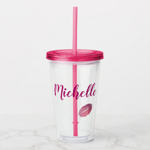 Fuchsia Pink Lips Acrylic Tumbler
