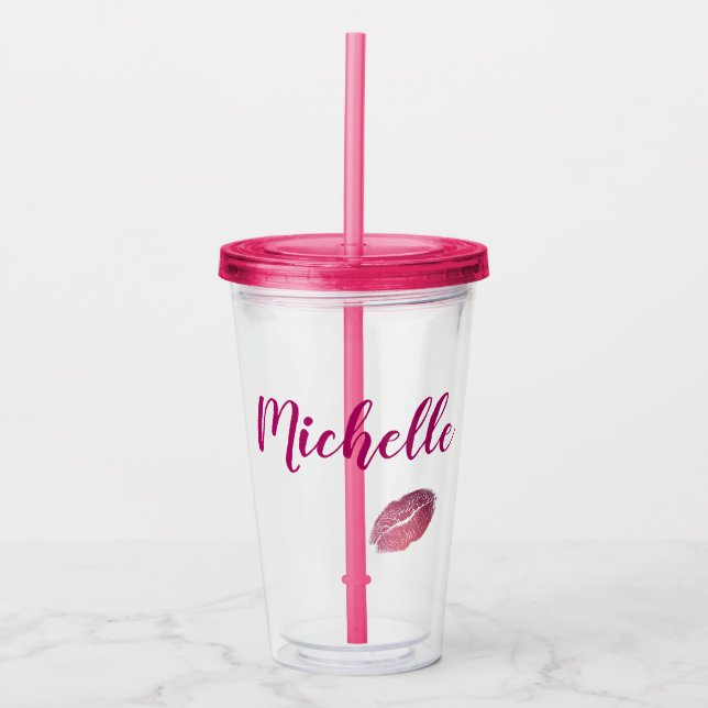 Fuchsia Pink Lips Acrylic Tumbler (Front)