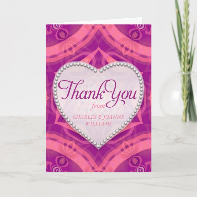 Fuchsia Pink Love Heart Wedding Thank You Cards (Front)