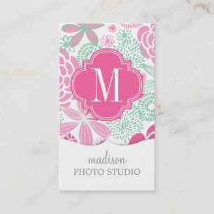 Fuchsia Pink Mint Green Girly Floral Personalised Business Card