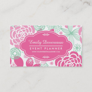 Fuchsia Pink Mint Green Girly Floral Personalised Business Card