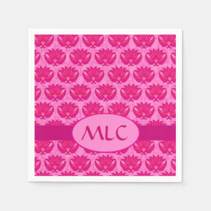 Fuchsia Pink Modern Art Nouveau Damask Monogram Napkin