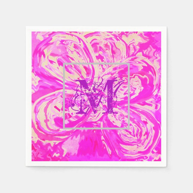 Fuchsia Pink Monogram Paper Cocktail Napkins (Front)