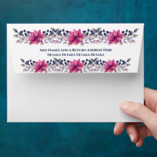 Fuchsia Pink Navy Blue Floral Envelope