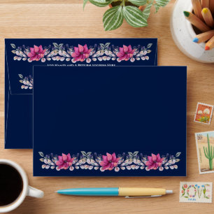 Fuchsia Pink Navy Blue Floral Envelope