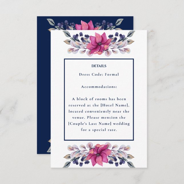 Fuchsia Pink Navy Details Enclosure QR Code RSVP (Front/Back)